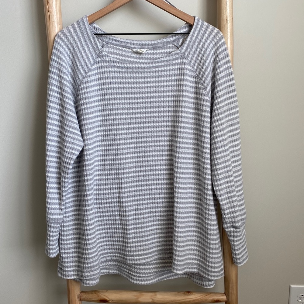 Caslon stripe waffle thermal sweater top Sz 1X